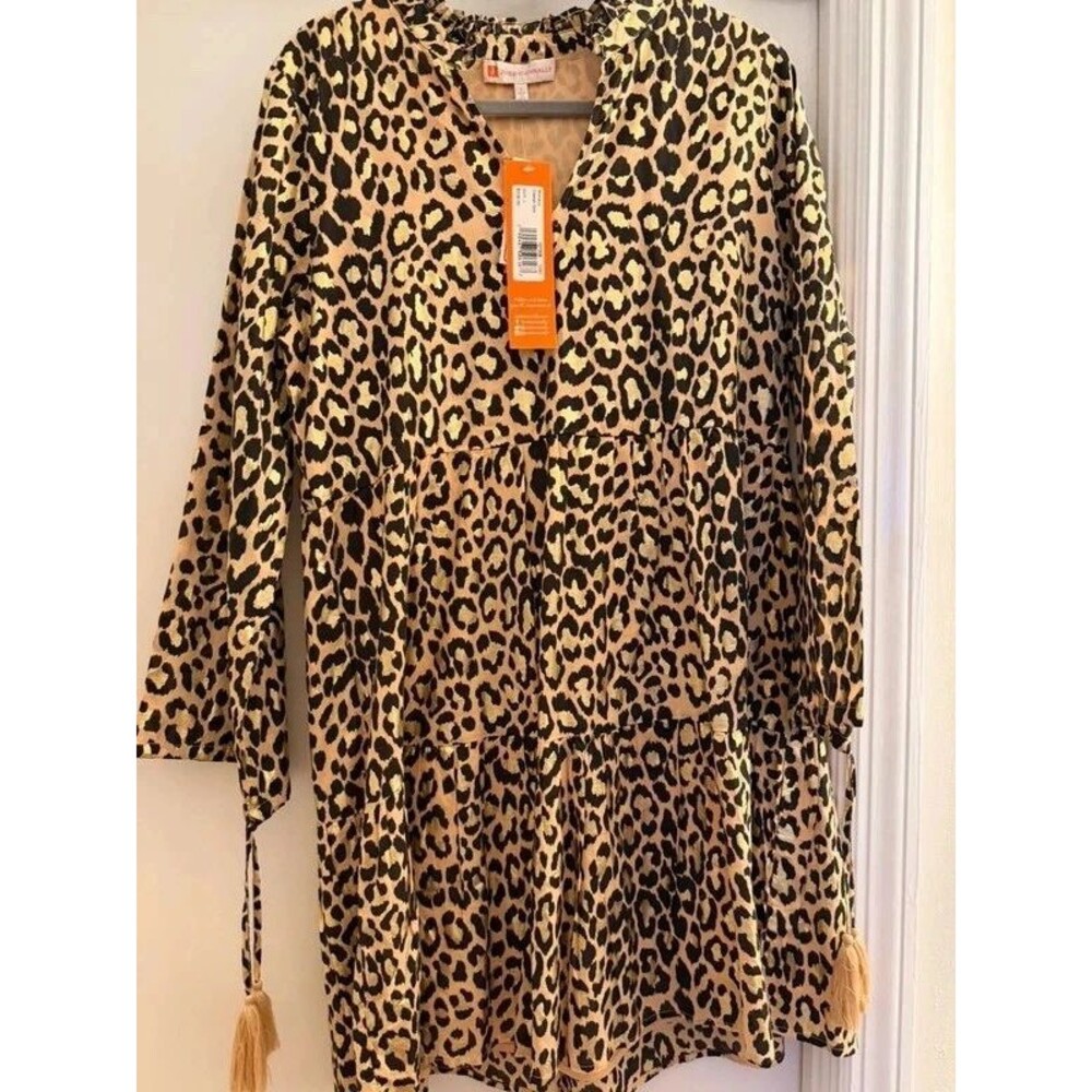 Jude Connally Monaco Cheetah Gold Leopard Print Dress Size L NWT